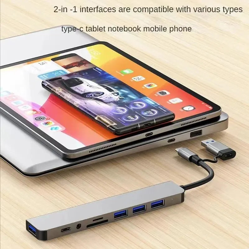 8-in-2 USB Hub – USB C, USB 3.0/2.0, SD/TF Card Reader & Docking Station