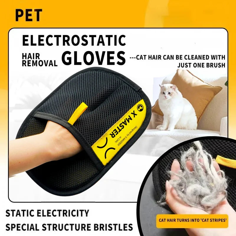 Pet Hair Remover Gloves – Reusable Electrostatic Grooming Glove for Cats & Dogs with Lint Roller