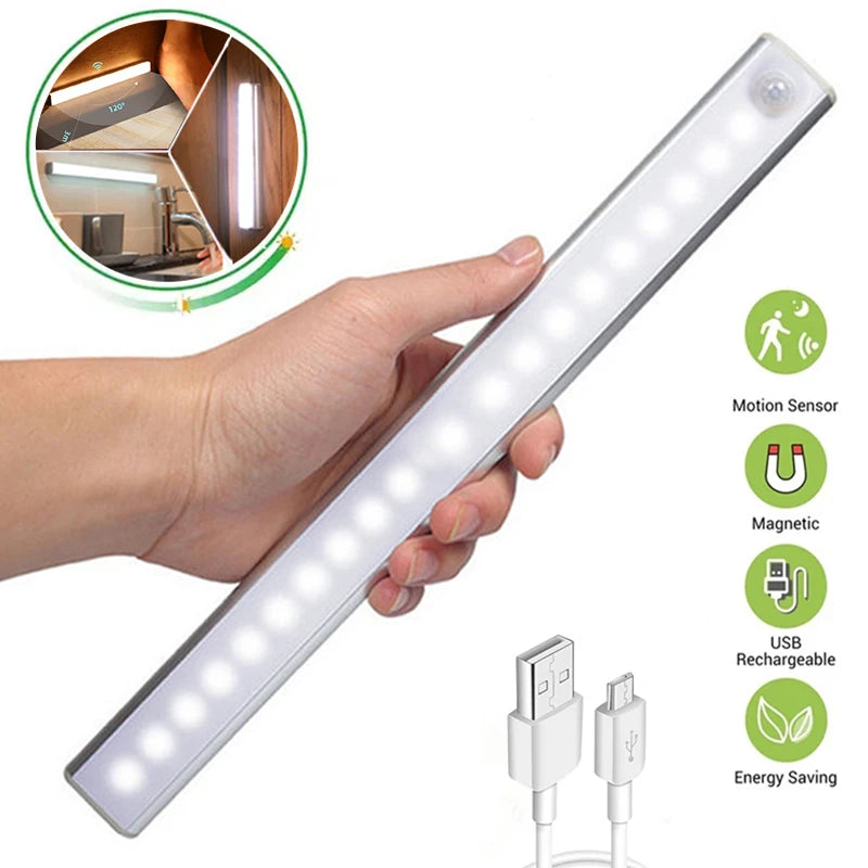Motion Sensor LED Strip Night Light – Type-C Rechargeable | Cabinet, Wardrobe & Staircase