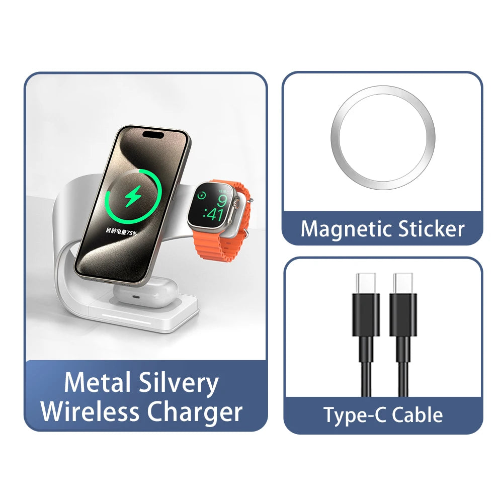4-in-1 Magnetic Wireless Charging Station – 15W Fast Charge for iPhone, AirPods & Apple Watch