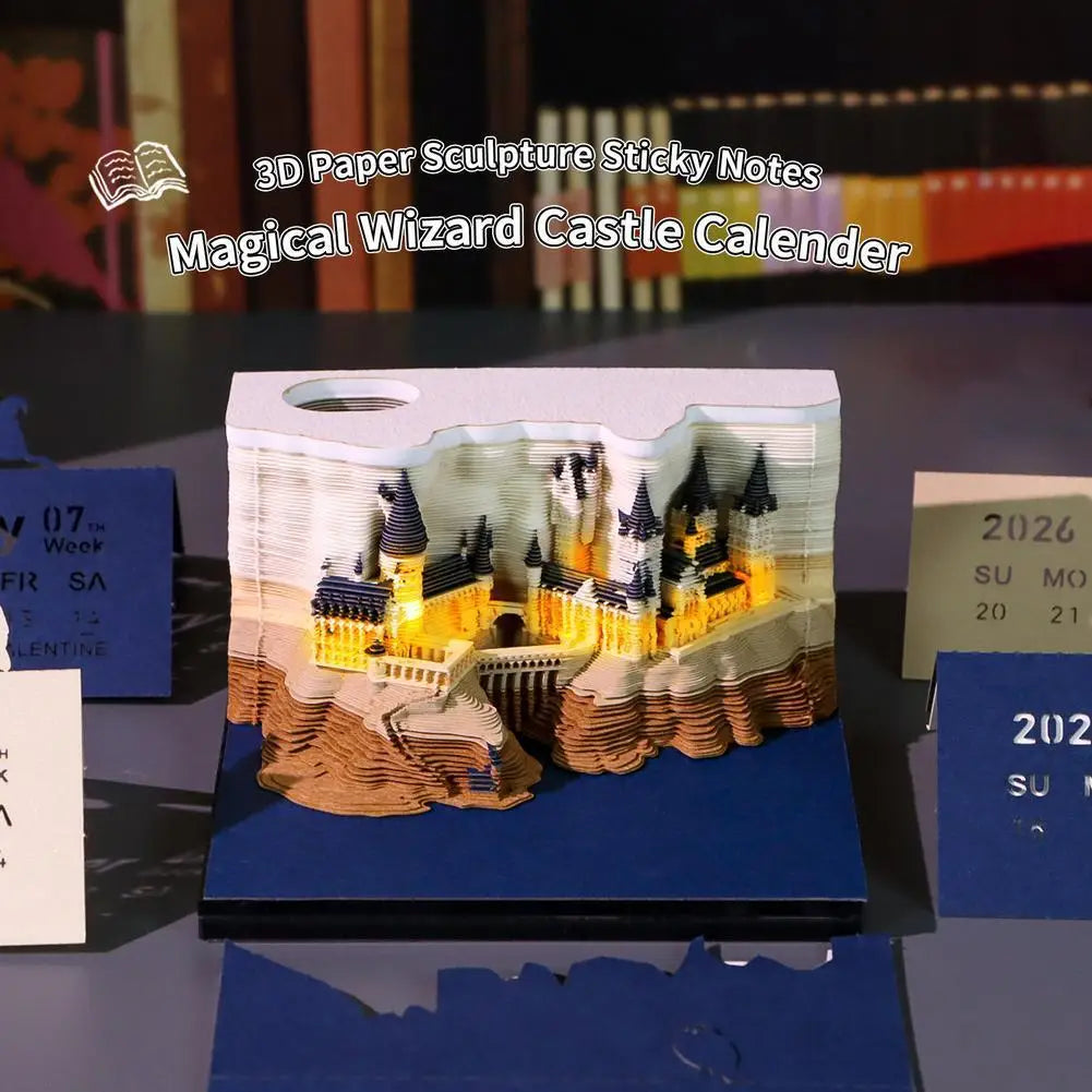 2026 Creative Hogwarts Magic Castle Calendar Sticker With Light 3D Hand-torn Castle Calendar Tear-Away Notepad DIY Craft Gifts