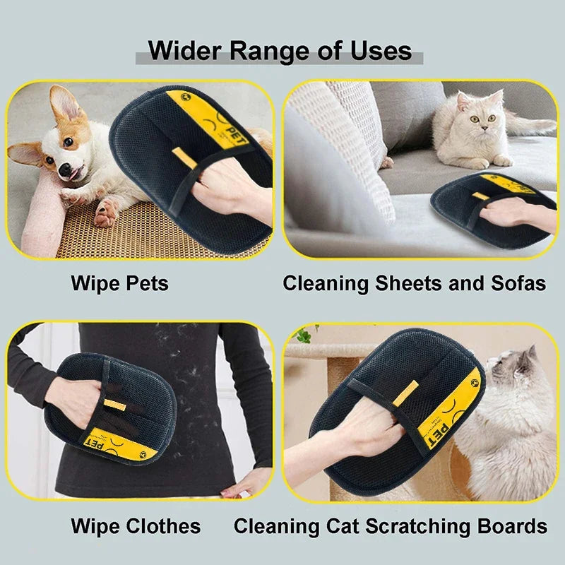 Pet Hair Remover Gloves – Reusable Electrostatic Grooming Glove for Cats & Dogs with Lint Roller