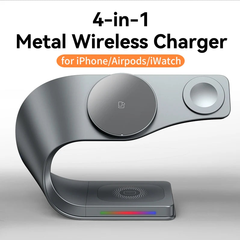 4-in-1 Magnetic Wireless Charging Station – 15W Fast Charge for iPhone, AirPods & Apple Watch