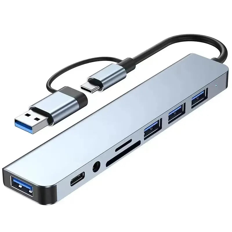 8-in-2 USB Hub – USB C, USB 3.0/2.0, SD/TF Card Reader & Docking Station