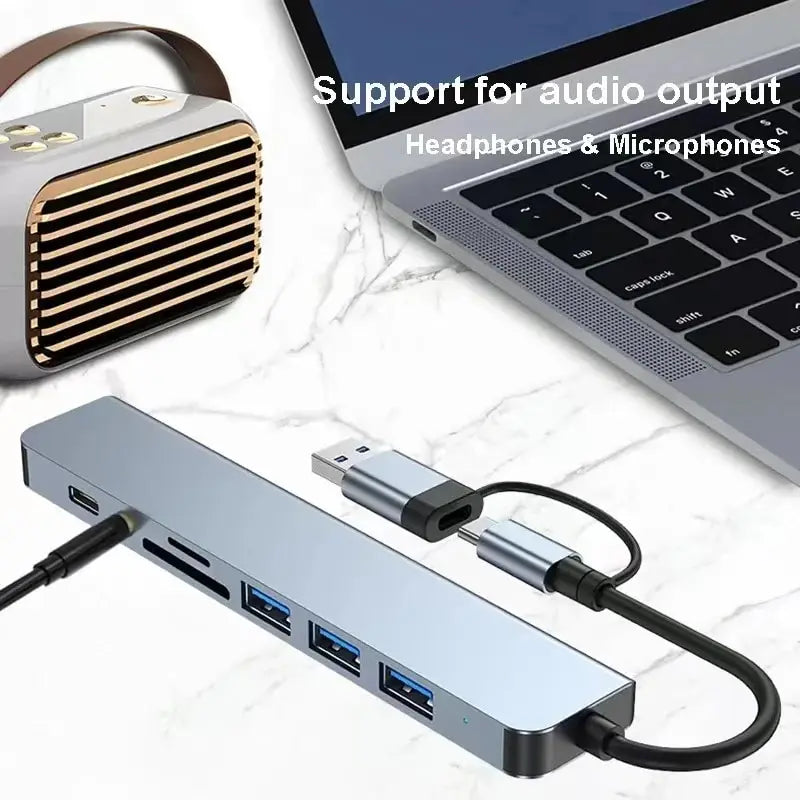 8-in-2 USB Hub – USB C, USB 3.0/2.0, SD/TF Card Reader & Docking Station