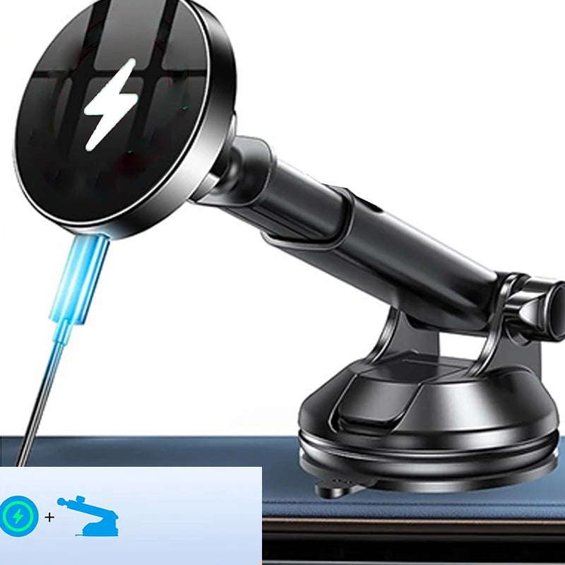 15W Magnetic Wireless Car Charger – Secure MagSafe Phone Mount for Dashboard & Windshield