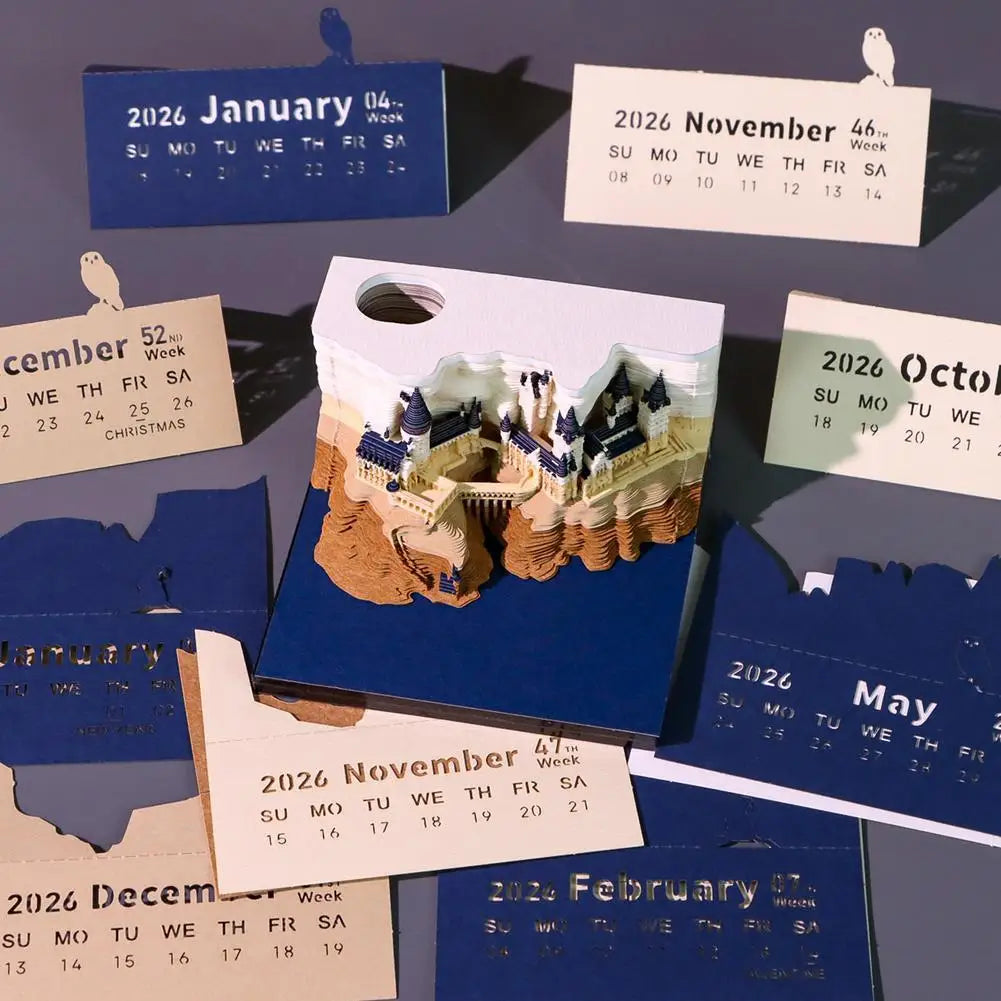 2026 Creative Hogwarts Magic Castle Calendar Sticker With Light 3D Hand-torn Castle Calendar Tear-Away Notepad DIY Craft Gifts