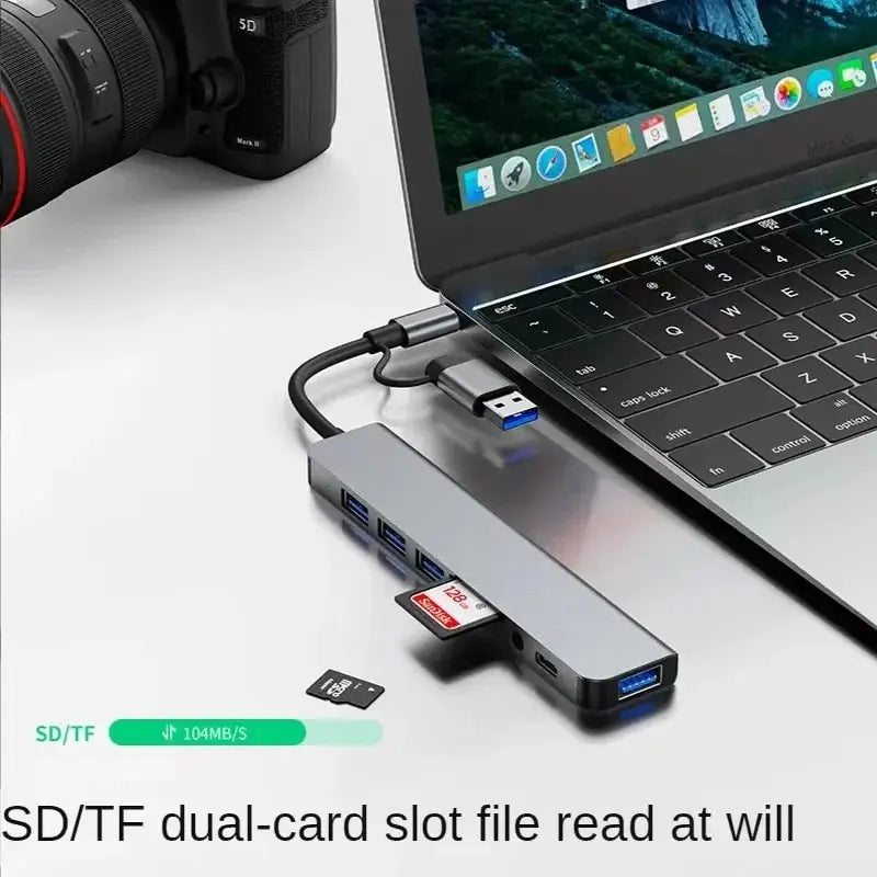 8-in-2 USB Hub – USB C, USB 3.0/2.0, SD/TF Card Reader & Docking Station