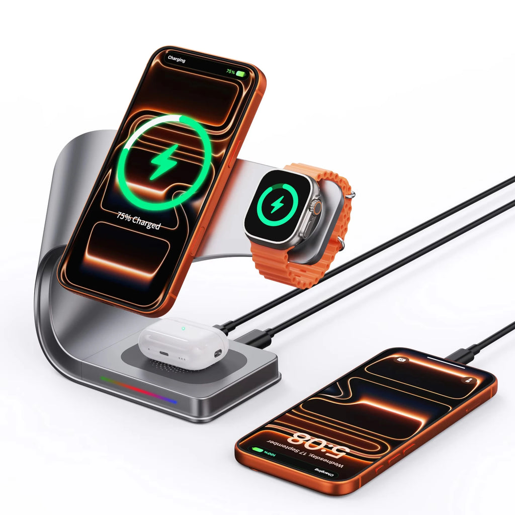 4-in-1 Magnetic Wireless Charging Station – 15W Fast Charge for iPhone, AirPods & Apple Watch