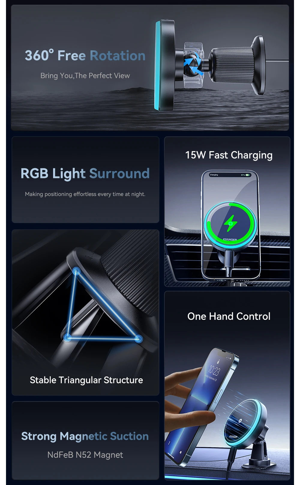 15W Magnetic Wireless Car Charger – Secure MagSafe Phone Mount