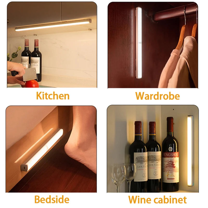 Motion Sensor LED Strip Night Light – Type-C Rechargeable | Cabinet, Wardrobe & Staircase