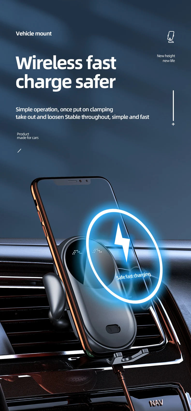 Smart Auto-Clamping Wireless Car Charger Mount