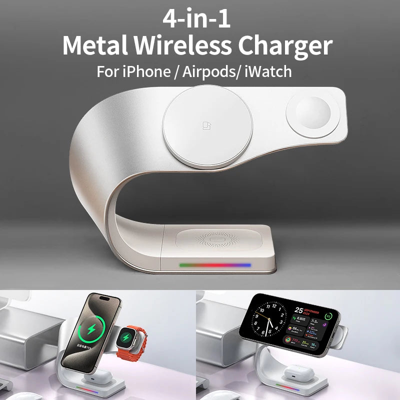 4-in-1 Magnetic Wireless Charging Station – 15W Fast Charge for iPhone, AirPods & Apple Watch