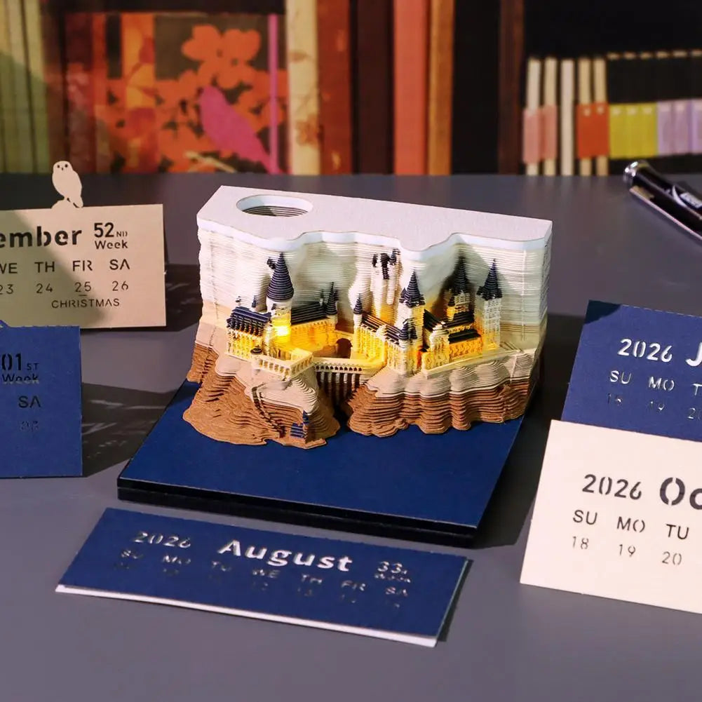 2026 Creative Hogwarts Magic Castle Calendar Sticker With Light 3D Hand-torn Castle Calendar Tear-Away Notepad DIY Craft Gifts