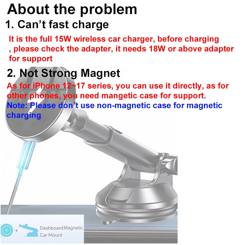 15W Magnetic Wireless Car Charger – Secure MagSafe Phone Mount for Dashboard & Windshield