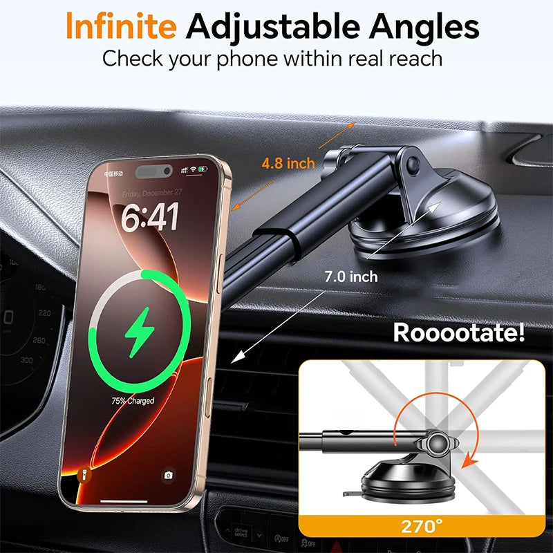 15W Magnetic Wireless Car Charger – Secure MagSafe Phone Mount for Dashboard & Windshield