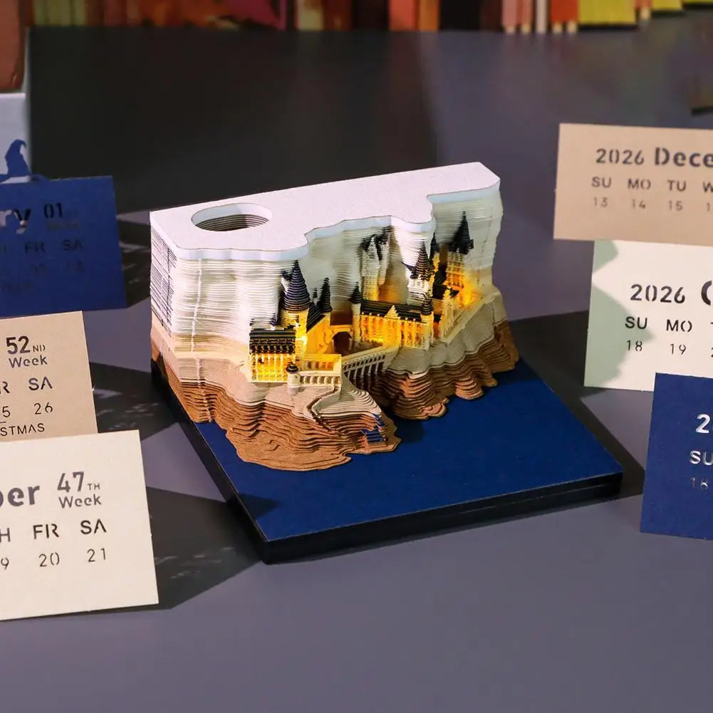 2026 Creative Hogwarts Magic Castle Calendar Sticker With Light 3D Hand-torn Castle Calendar Tear-Away Notepad DIY Craft Gifts