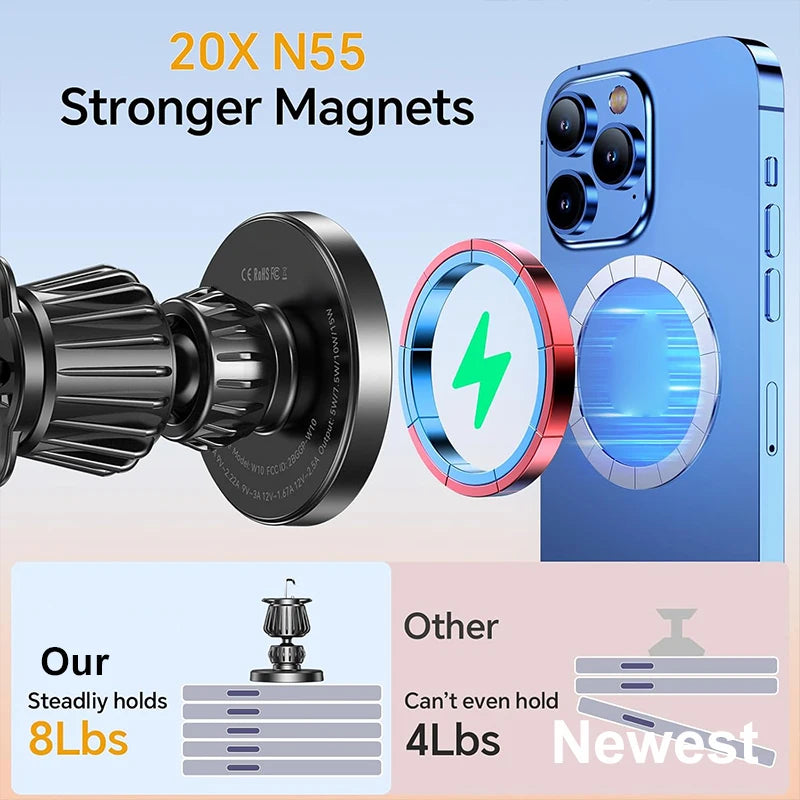 15W Magnetic Wireless Car Charger – Secure MagSafe Phone Mount for Dashboard & Windshield