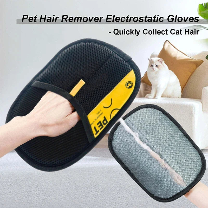 Pet Hair Remover Gloves – Reusable Electrostatic Grooming Glove for Cats & Dogs with Lint Roller
