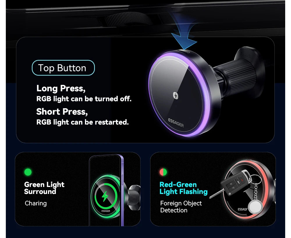 15W Magnetic Wireless Car Charger – Secure MagSafe Phone Mount