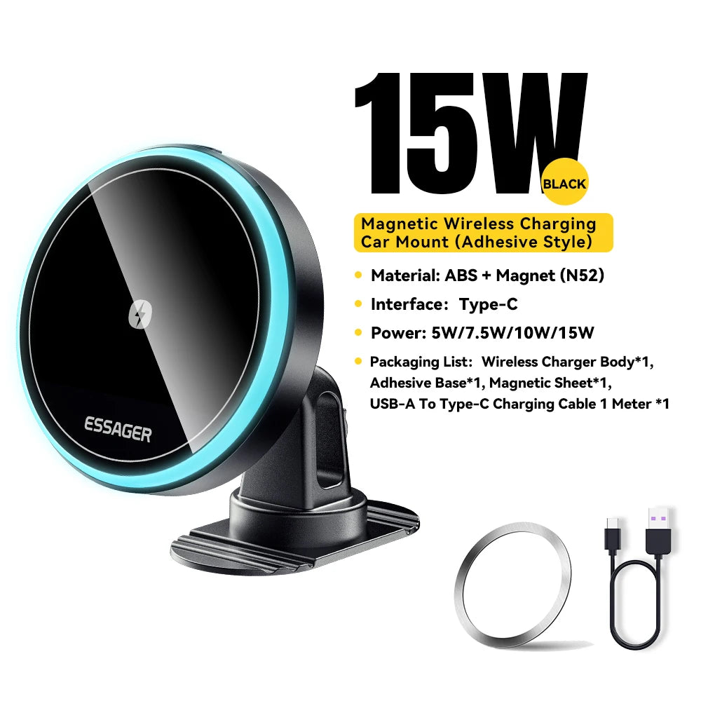 15W Magnetic Wireless Car Charger – Secure MagSafe Phone Mount