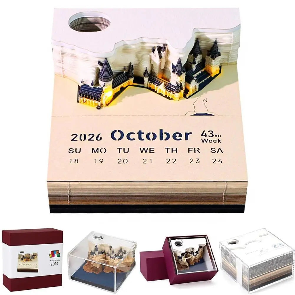 2026 Creative Hogwarts Magic Castle Calendar Sticker With Light 3D Hand-torn Castle Calendar Tear-Away Notepad DIY Craft Gifts