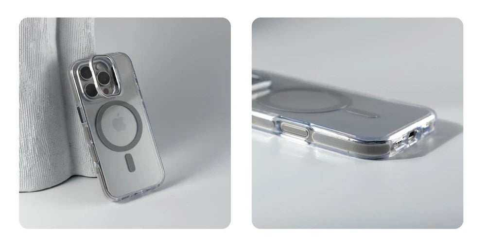Luxury Magnetic Shockproof Clear Bumper Case for iPhone 17 Pro Max Air 16 15 14 13 12 Plus For Magsafe Lens Protect Stand Cover