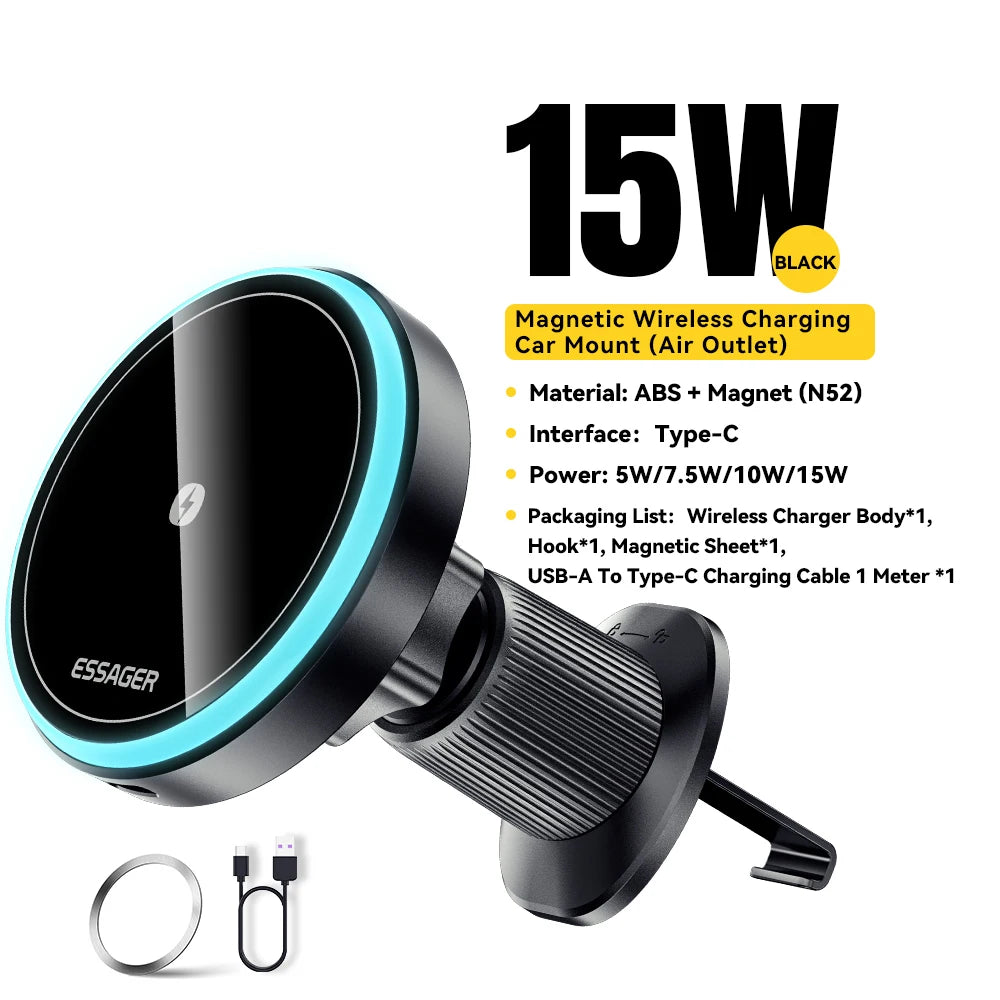 15W Magnetic Wireless Car Charger – Secure MagSafe Phone Mount
