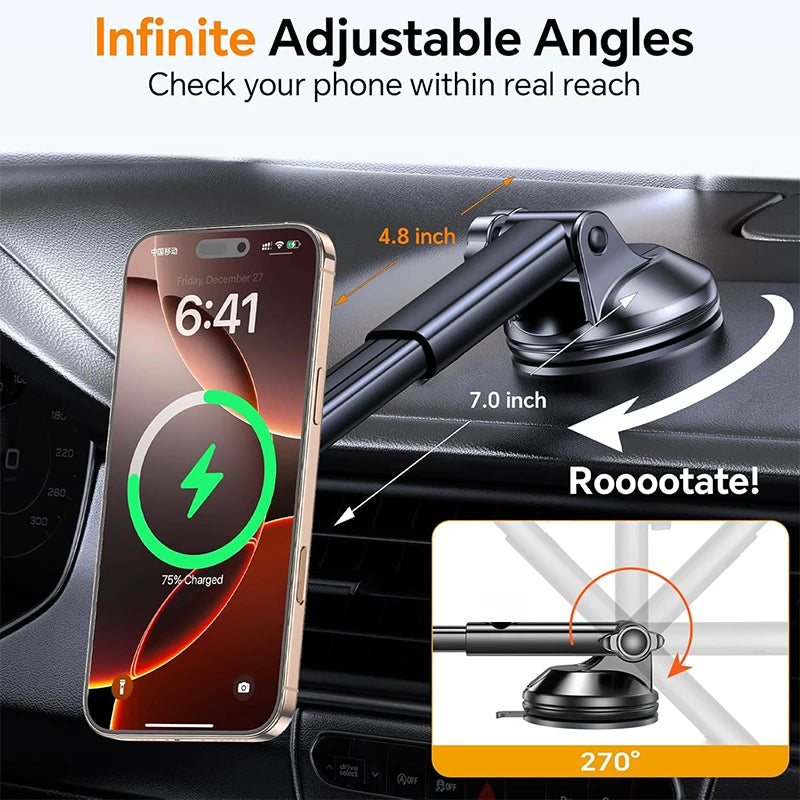15W Magnetic Wireless Car Charger – Secure MagSafe Phone Mount for Dashboard & Windshield