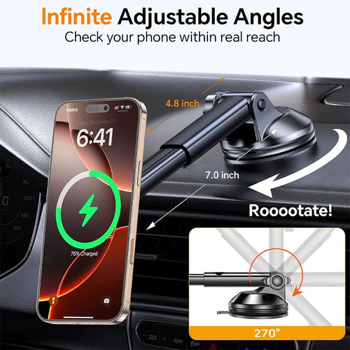 15W Magnetic Wireless Car Charger – Secure MagSafe Phone Mount for Dashboard & Windshield