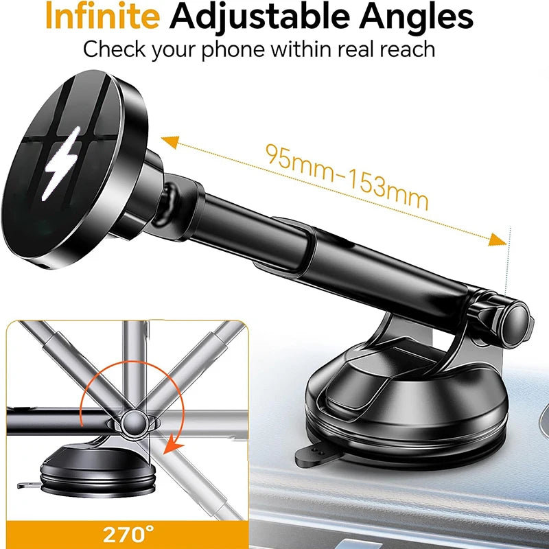 15W Magnetic Wireless Car Charger – Secure MagSafe Phone Mount for Dashboard & Windshield