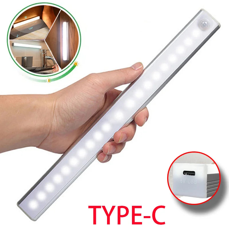 Motion Sensor LED Strip Night Light – Type-C Rechargeable | Cabinet, Wardrobe & Staircase
