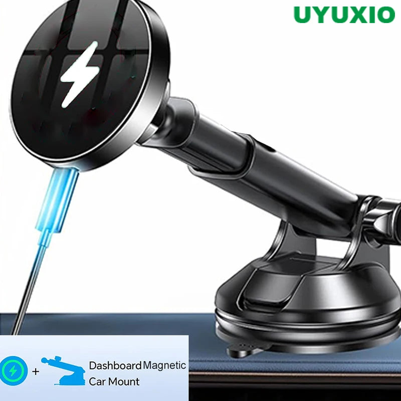 15W Magnetic Wireless Car Charger – Secure MagSafe Phone Mount for Dashboard & Windshield